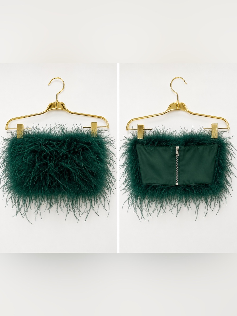 12th Tribe Feather-Trim Forest Green Strapless Crop Top - Picture 6 of 6